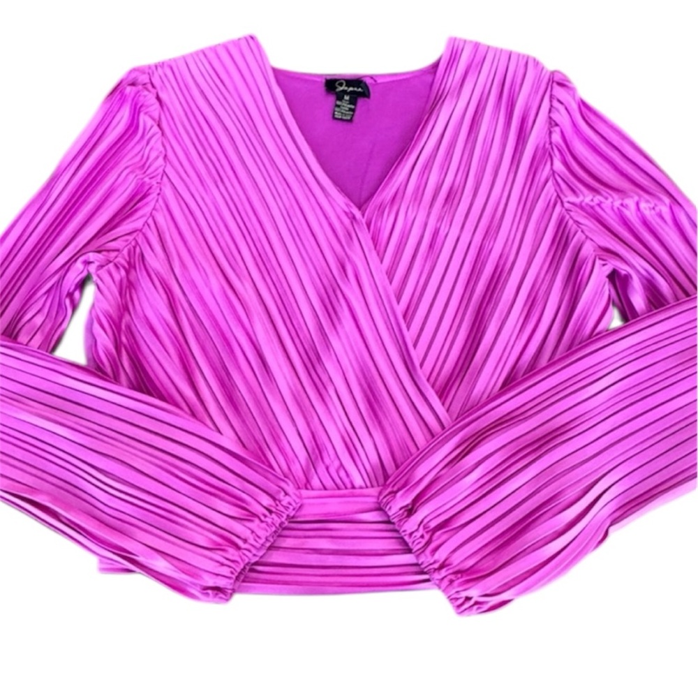 Japna Pink Cropped Pleated Blouse Medium